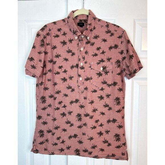 J.Crew Mens Pink Palm Tree Short Sleeve Button-Up Cotton Shirt Size L - Picture 1 of 9